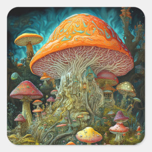 Mushroom Landscape Surreal Fantasy Art Square Sticker