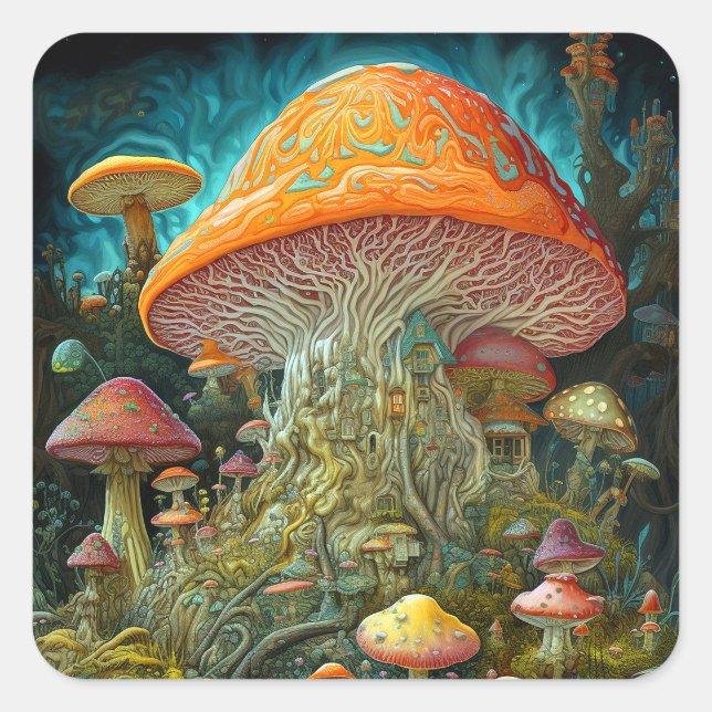 Mushroom Landscape Surreal Fantasy Art Square Sticker (Front)