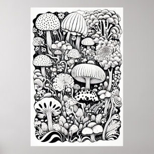 Mushroom line drawing poster