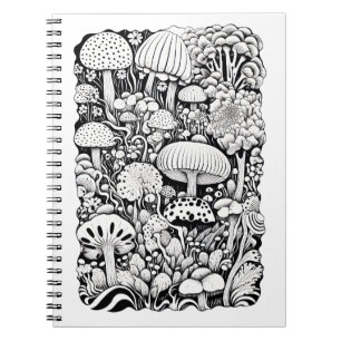Mushroom line drawing  Small Notebook