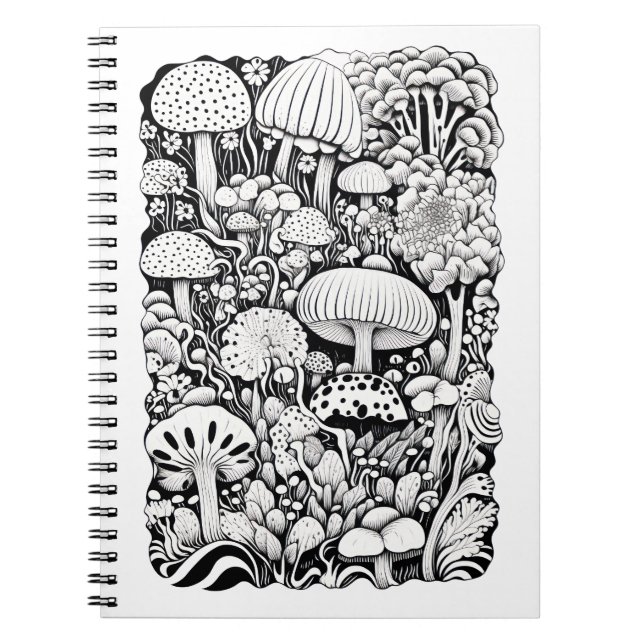 Mushroom line drawing  Small Notebook (Front)