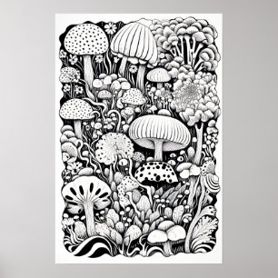 Mushroom line drawing  Small Poster