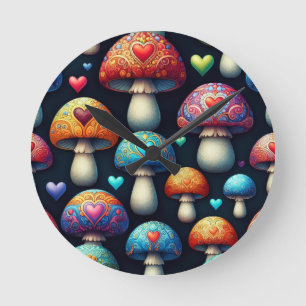Mushroom Love Round Clock