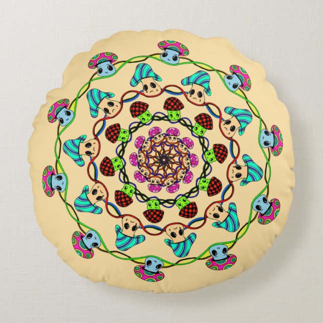 mushroom madness  round cushion (Front)