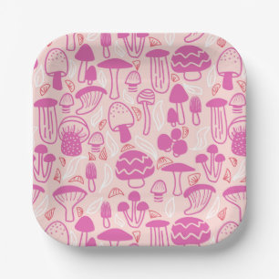 Mushroom Magenta Pink Paper Plate