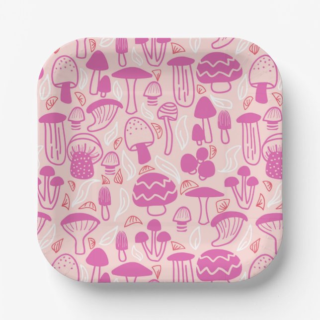 Mushroom Magenta Pink Paper Plate (Front)