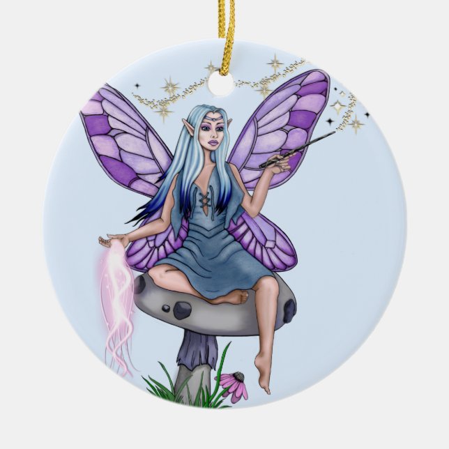 Mushroom Magic Fairy Ceramic Tree Decoration (Front)