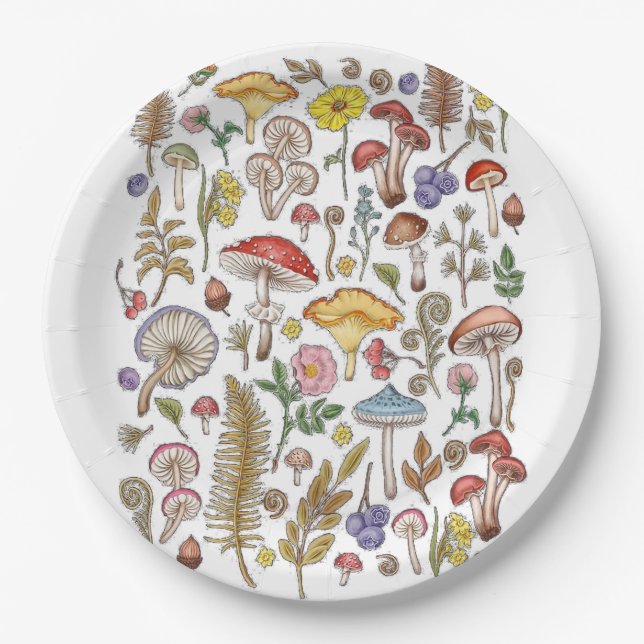Mushroom, Magic Mushroom, Nature Lover Mushroom Paper Plate (Front)