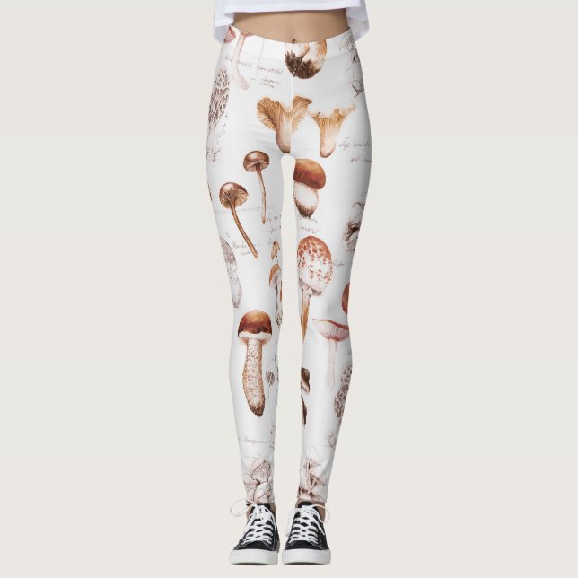 Mushroom Medley: Watercolor Seamless Pattern Leggings (Front)