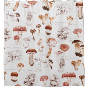 Mushroom Medley: Watercolor Seamless Pattern Shower Curtain