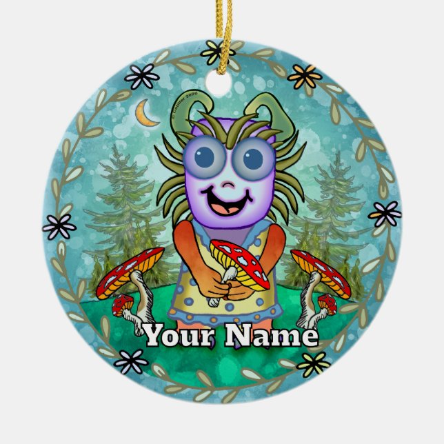 Mushroom Monster Ceramic Tree Decoration (Front)