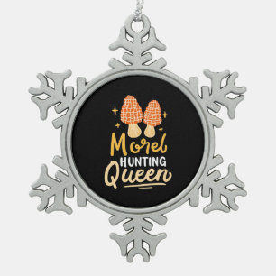Mushroom Morel Hunting Queen Snowflake Pewter Christmas Ornament