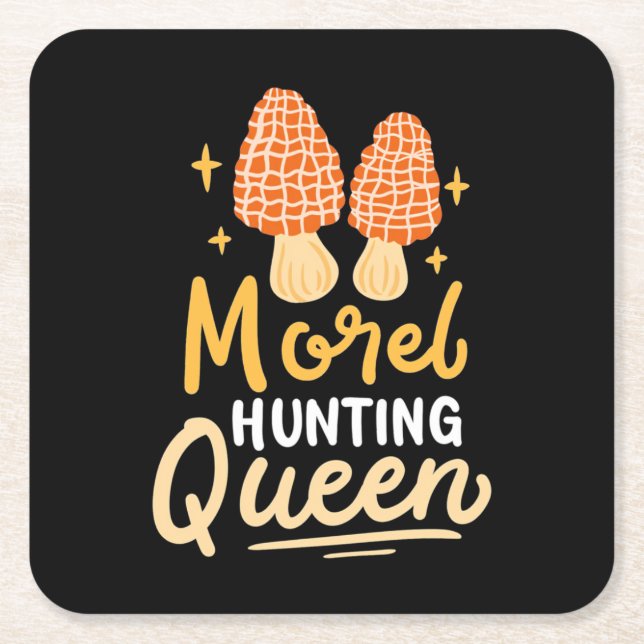 Mushroom Morel Hunting Queen Square Paper Coaster (Front)