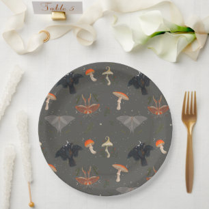 Mushroom Moth Butterfly Pattern Paper Plate