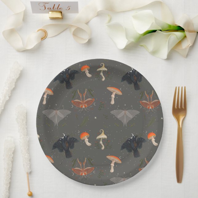 Mushroom Moth Butterfly Pattern Paper Plate (Wedding)