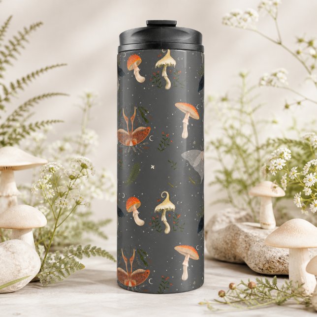 Mushroom Moth Butterfly Pattern Thermal Tumbler (Creator Uploaded)