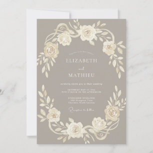 Mushroom Muted Botanical Wedding Invitation