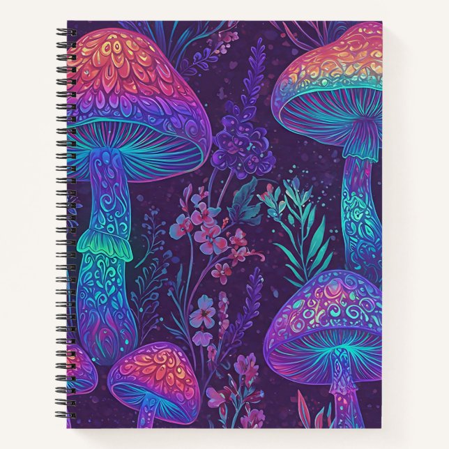 Mushroom Neon Forest Dreamscape Notebook (Front)