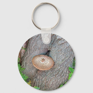Mushroom On a Tree Fungus Key Ring