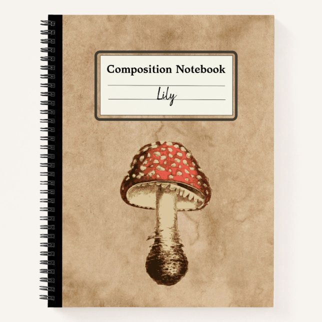 Mushroom on an Old Paper Personalised Composition Notebook (Front)