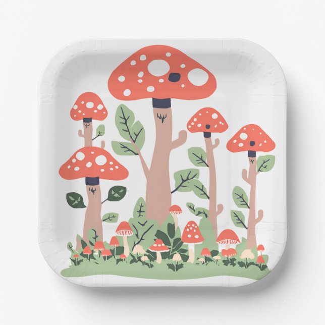 Mushroom Paper Plates Party Decor Birthday Summer  (Front)