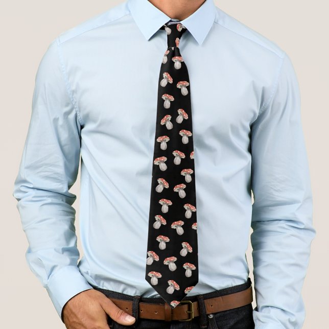 Mushroom Pattern Amanita Muscaria Fungi Watercolor Tie (Creator Uploaded)