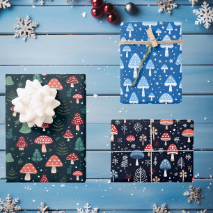 Mushroom Pattern Christmas Holiday Cottagecore  Wrapping Paper Sheet
