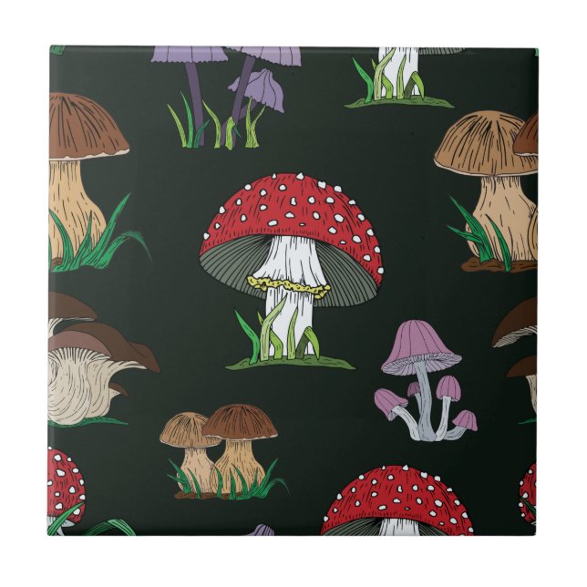 Mushroom Pattern on Dark Green Tile (Front)