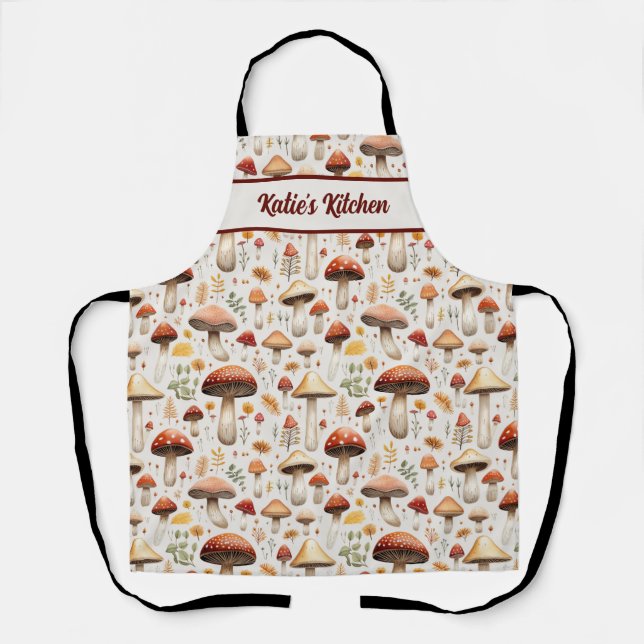 Mushroom Pattern Personalised All-Over Print Apron (Front)