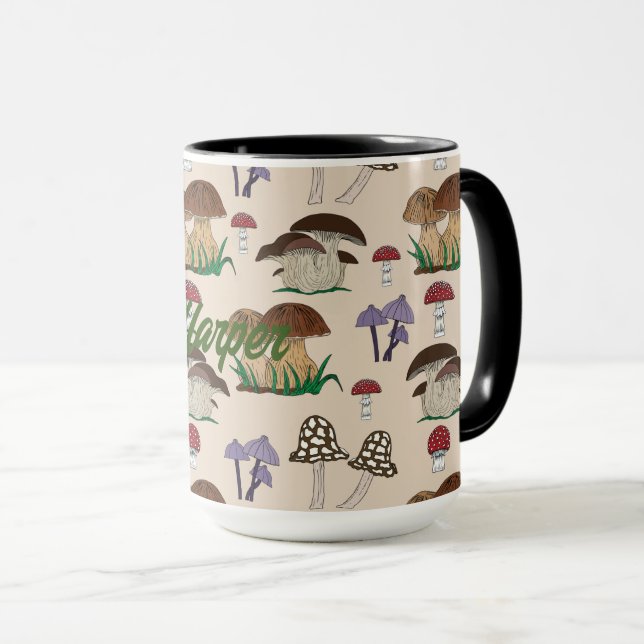 Mushroom Pattern Personalised  Mug (Front Right)