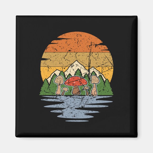 Mushroom Picking Retro Magnet (Front)