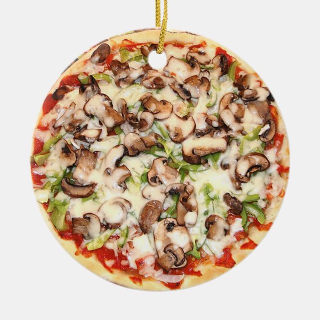 Mushroom Pizza Realistic Food Christmas Ceramic Tree Decoration (Front)