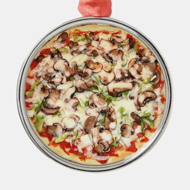 Mushroom Pizza Realistic Food Christmas Metal Tree Decoration (Front)