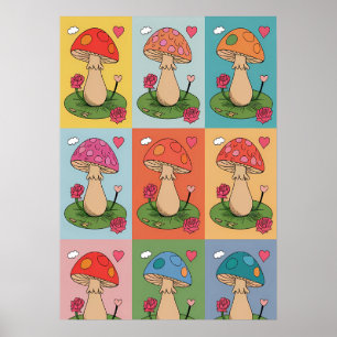 Mushroom Pop Art Rainbow Colour Photo Trendy Block Poster