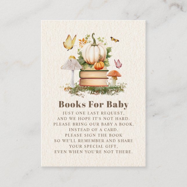 Mushroom Pumpkin Butterfly Books For Baby Shower Enclosure Card (Front)