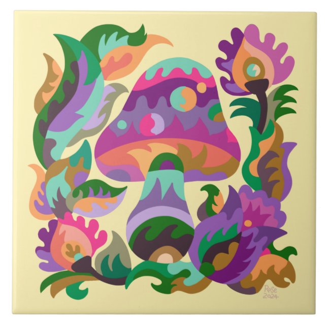 Mushroom Rainbow Magic Ceramic Tile (Front)