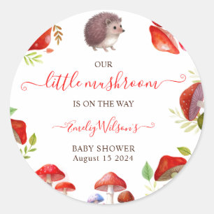 Mushroom Red Watercolor Forest Rustic Baby Shower Classic Round Sticker