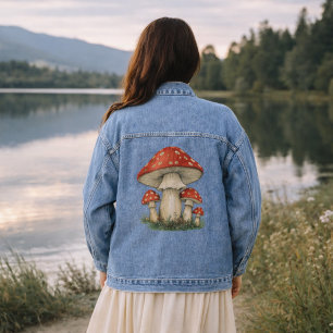 Mushroom Retro Cottagecore - 3/4 Sleeve Jean Denim Jacket