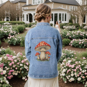 Mushroom Retro Cottagecore - 3/4 Sleeve Jean Denim Jacket