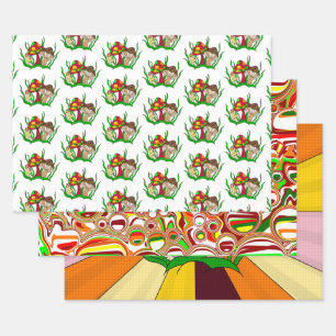 Mushroom Retro Nostalgic Abstract Popart Wrapping Paper Sheet