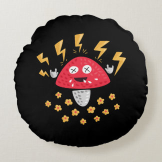 Mushroom Rockstar - Punky Fungus of Metal Round Cushion