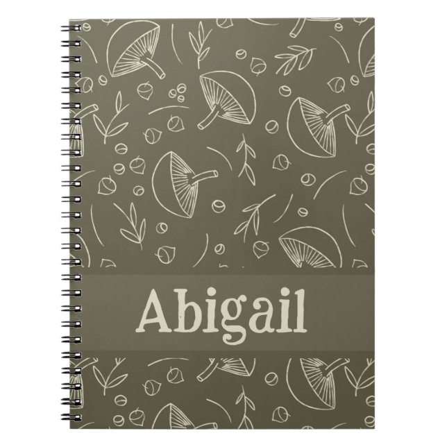 Mushroom Sage Green Woodland Design Funky Boho Notebook (Front)