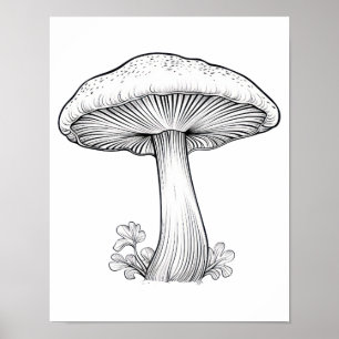  Mushroom sketch  pencil drawing , cartoon , tree  Poster