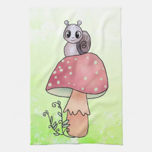 mushroom snail tea towel