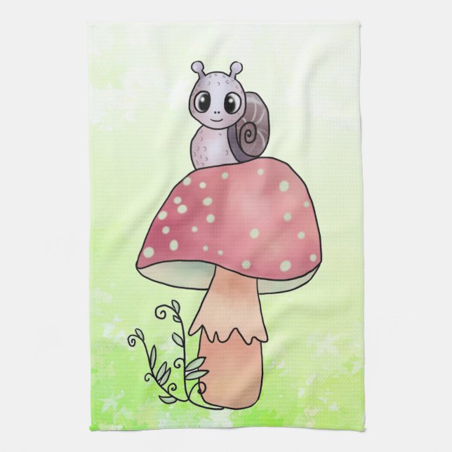 mushroom snail tea towel (Vertical)