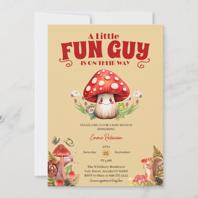 Mushroom Snail Woodland Fall baby shower Custom Invitation (Front)