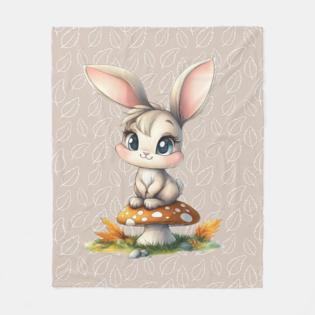 Mushroom Snuggles & Bunny Dreams Fleece Blanket (Front)