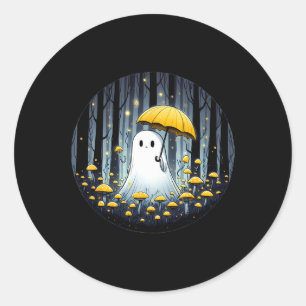 Mushroom Spooky Ghost Halloween Yellow Umbrella Classic Round Sticker