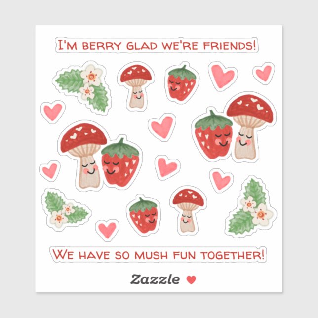 Mushroom Strawberry Valentine Sticker Sheet (Sheet)