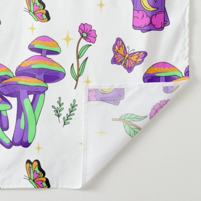 Mushroom Tarot Vibrant Psychedelic Backdrop Tapestry (Detail)